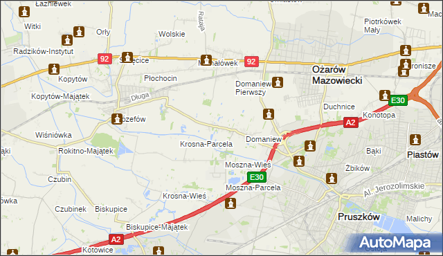 mapa Domaniewek gmina Brwinów, Domaniewek gmina Brwinów na mapie Targeo