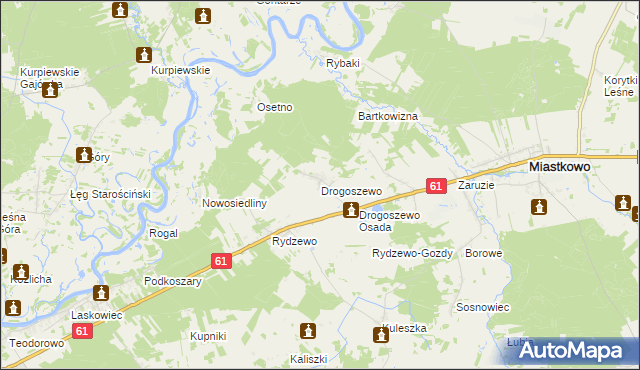 mapa Drogoszewo gmina Miastkowo, Drogoszewo gmina Miastkowo na mapie Targeo
