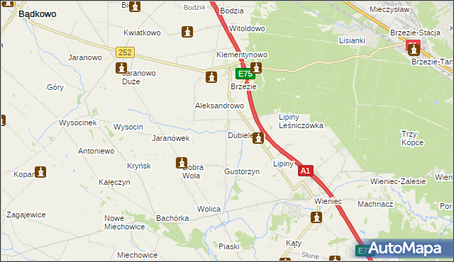 mapa Dubielewo gmina Brześć Kujawski, Dubielewo gmina Brześć Kujawski na mapie Targeo