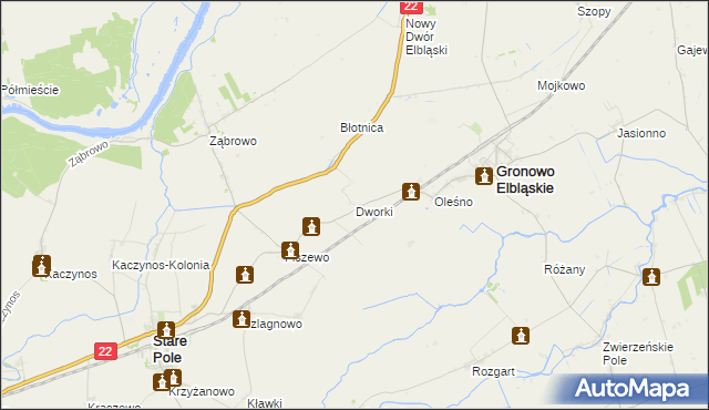 mapa Dworki gmina Gronowo Elbląskie, Dworki gmina Gronowo Elbląskie na mapie Targeo
