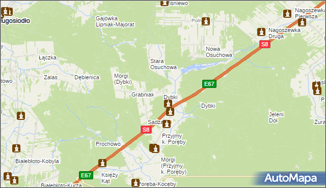 mapa Dybki gmina Ostrów Mazowiecka, Dybki gmina Ostrów Mazowiecka na mapie Targeo