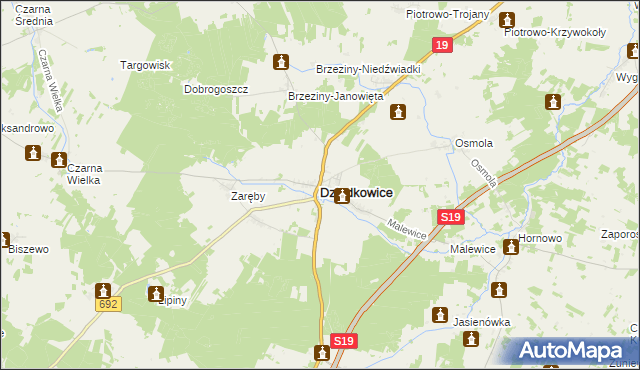 mapa Dziadkowice powiat siemiatycki, Dziadkowice powiat siemiatycki na mapie Targeo