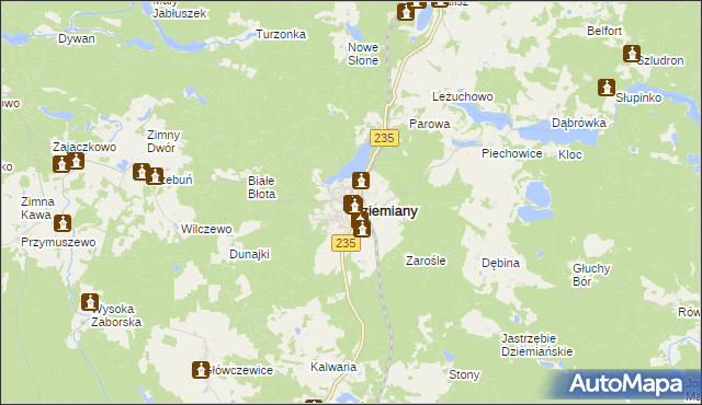 mapa Dziemiany, Dziemiany na mapie Targeo