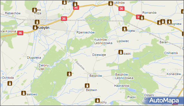 mapa Dziewiąte, Dziewiąte na mapie Targeo