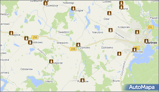 mapa Dzikowo gmina Barlinek, Dzikowo gmina Barlinek na mapie Targeo