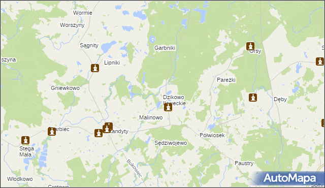 mapa Dzikowo Iławeckie, Dzikowo Iławeckie na mapie Targeo