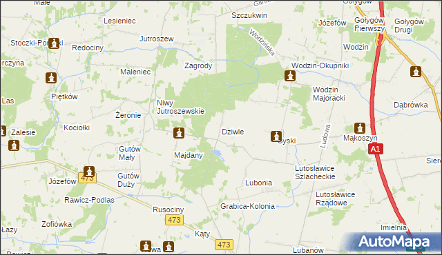 mapa Dziwle, Dziwle na mapie Targeo