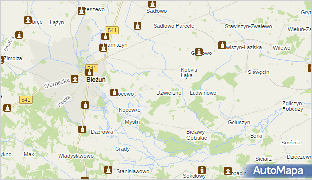 mapa Dźwierzno gmina Bieżuń, Dźwierzno gmina Bieżuń na mapie Targeo