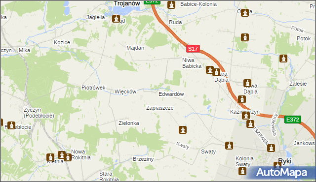 mapa Edwardów gmina Ryki, Edwardów gmina Ryki na mapie Targeo