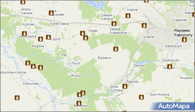 mapa Elżbiecin gmina Rejowiec, Elżbiecin gmina Rejowiec na mapie Targeo