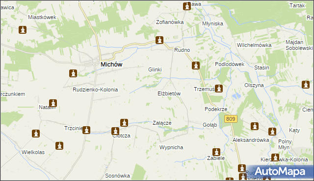 mapa Elżbietów gmina Michów, Elżbietów gmina Michów na mapie Targeo