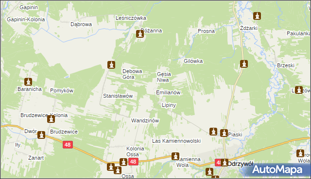 mapa Emilianów gmina Odrzywół, Emilianów gmina Odrzywół na mapie Targeo