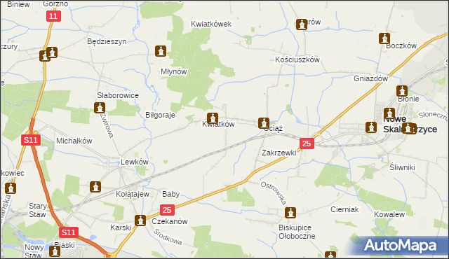 mapa Fabianów gmina Nowe Skalmierzyce, Fabianów gmina Nowe Skalmierzyce na mapie Targeo