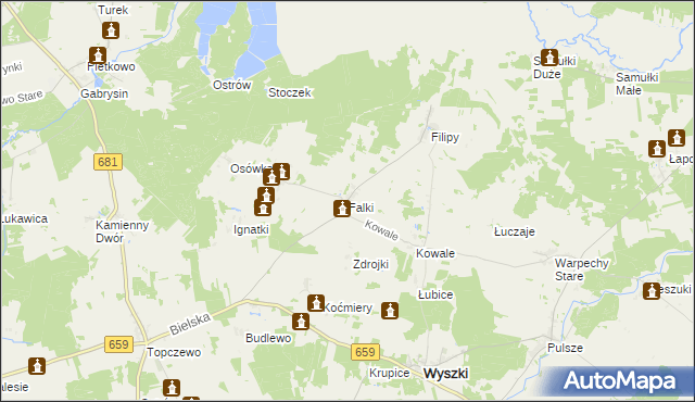 mapa Falki gmina Wyszki, Falki gmina Wyszki na mapie Targeo
