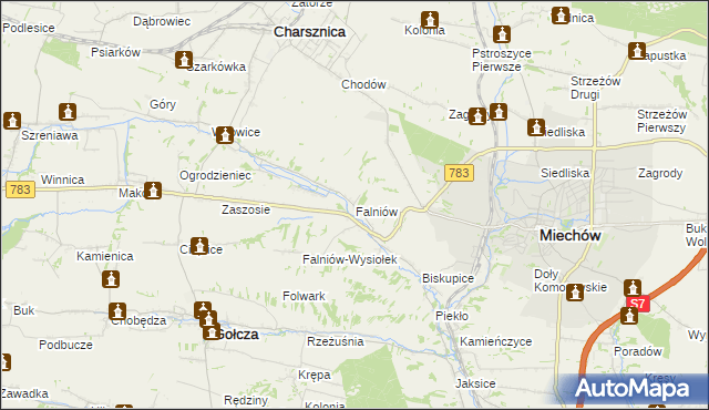 mapa Falniów, Falniów na mapie Targeo