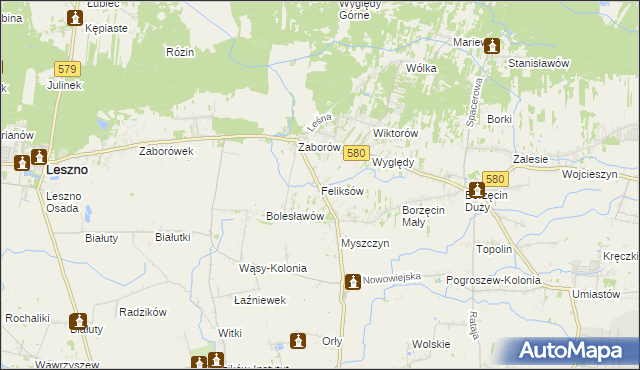 mapa Feliksów gmina Leszno, Feliksów gmina Leszno na mapie Targeo