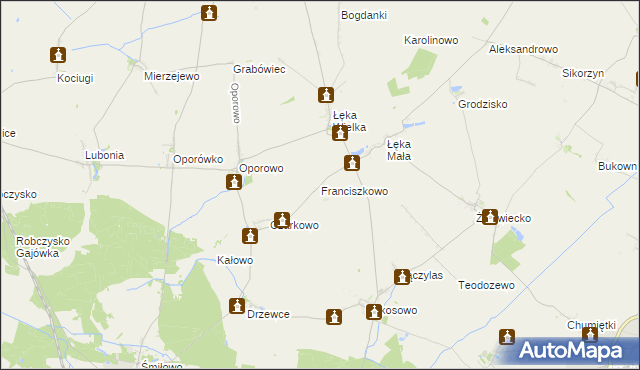 mapa Franciszkowo gmina Poniec, Franciszkowo gmina Poniec na mapie Targeo
