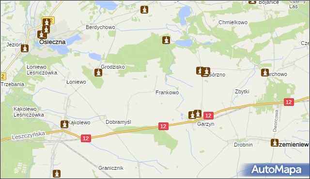 mapa Frankowo gmina Osieczna, Frankowo gmina Osieczna na mapie Targeo