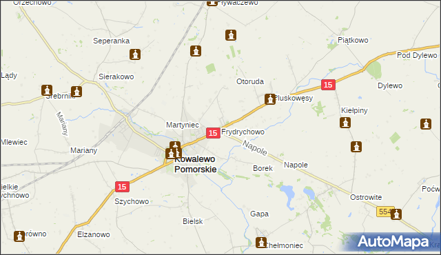 mapa Frydrychowo gmina Kowalewo Pomorskie, Frydrychowo gmina Kowalewo Pomorskie na mapie Targeo