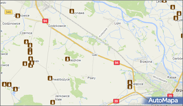 mapa Gać gmina Oława, Gać gmina Oława na mapie Targeo