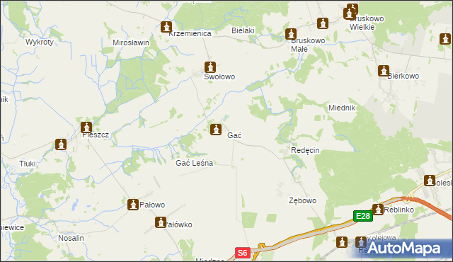 mapa Gać gmina Słupsk, Gać gmina Słupsk na mapie Targeo