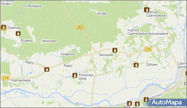 mapa Gajewo gmina Czarnków, Gajewo gmina Czarnków na mapie Targeo