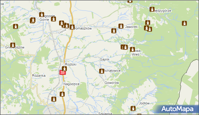 mapa Gajnik, Gajnik na mapie Targeo