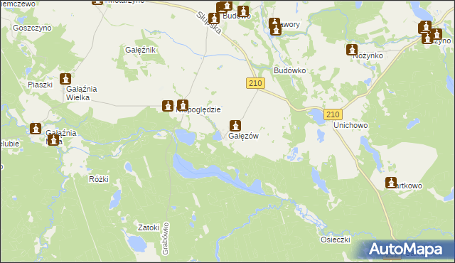 mapa Gałęzów gmina Dębnica Kaszubska, Gałęzów gmina Dębnica Kaszubska na mapie Targeo