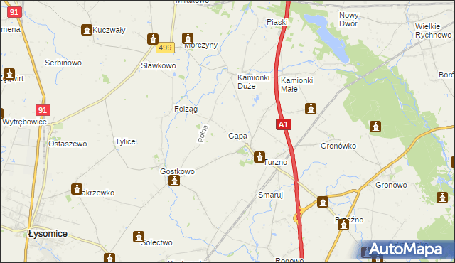 mapa Gapa gmina Łysomice, Gapa gmina Łysomice na mapie Targeo