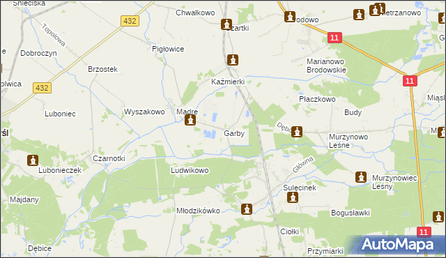 mapa Garby gmina Krzykosy, Garby gmina Krzykosy na mapie Targeo