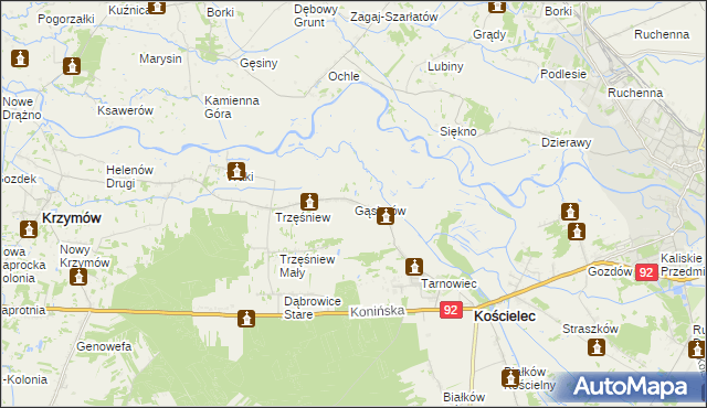 mapa Gąsiorów gmina Kościelec, Gąsiorów gmina Kościelec na mapie Targeo