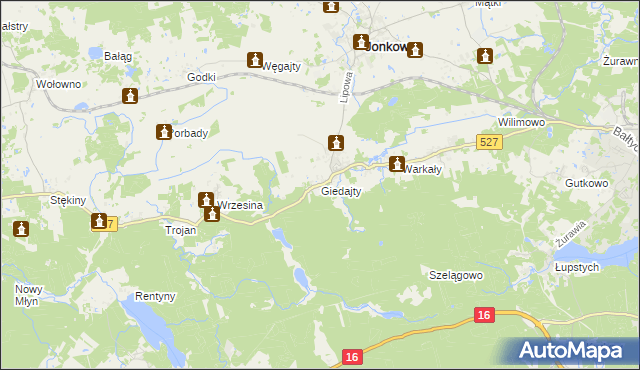 mapa Giedajty, Giedajty na mapie Targeo