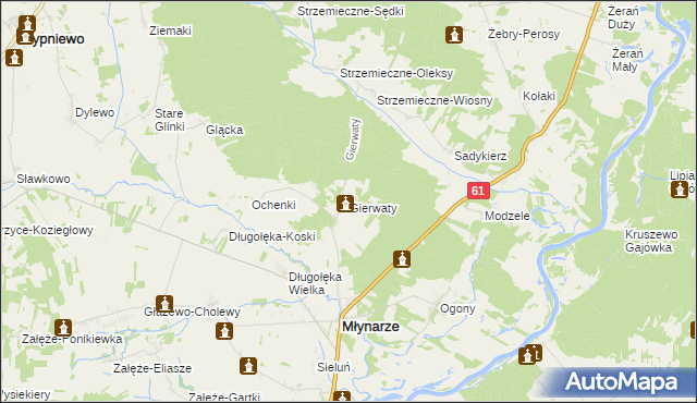 mapa Gierwaty gmina Młynarze, Gierwaty gmina Młynarze na mapie Targeo
