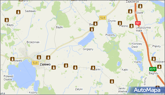 mapa Girgajny, Girgajny na mapie Targeo
