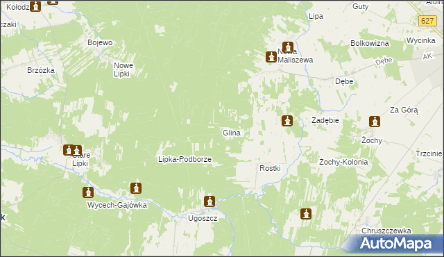 mapa Glina gmina Miedzna, Glina gmina Miedzna na mapie Targeo
