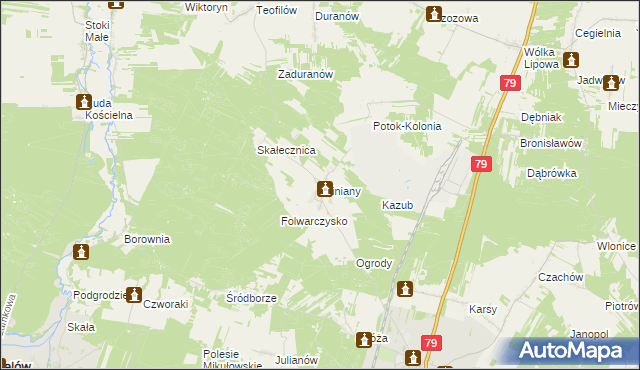mapa Gliniany gmina Ożarów, Gliniany gmina Ożarów na mapie Targeo