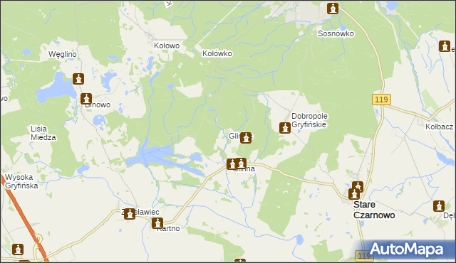 mapa Gliniec gmina Stare Czarnowo, Gliniec gmina Stare Czarnowo na mapie Targeo