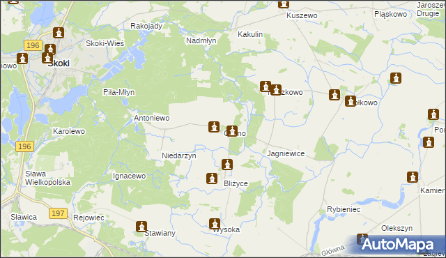 mapa Glinno gmina Skoki, Glinno gmina Skoki na mapie Targeo