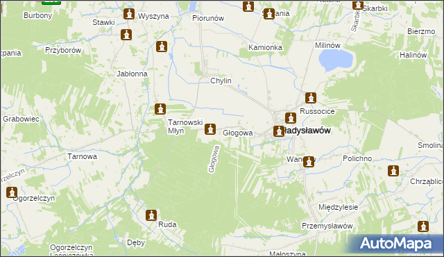 mapa Głogowa gmina Władysławów, Głogowa gmina Władysławów na mapie Targeo