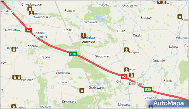 mapa Głogowiec gmina Świnice Warckie, Głogowiec gmina Świnice Warckie na mapie Targeo
