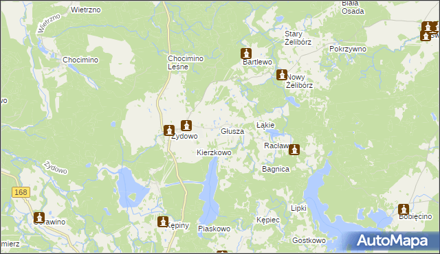 mapa Głusza gmina Polanów, Głusza gmina Polanów na mapie Targeo