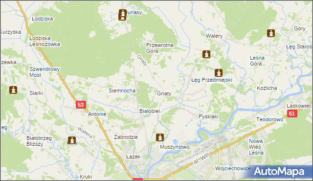 mapa Gnaty gmina Lelis, Gnaty gmina Lelis na mapie Targeo