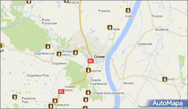 mapa Gniew, Gniew na mapie Targeo