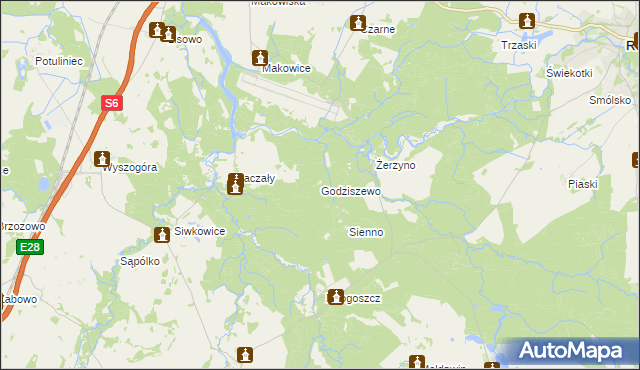 mapa Godziszewo gmina Resko, Godziszewo gmina Resko na mapie Targeo