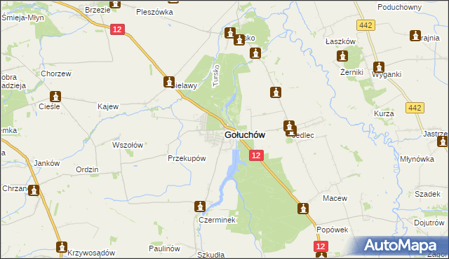 mapa Gołuchów powiat pleszewski, Gołuchów powiat pleszewski na mapie Targeo