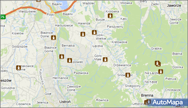 mapa Górki Małe gmina Brenna, Górki Małe gmina Brenna na mapie Targeo