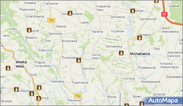 mapa Górna Wieś gmina Michałowice, Górna Wieś gmina Michałowice na mapie Targeo