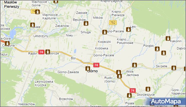 mapa Górno-Parcele, Górno-Parcele na mapie Targeo