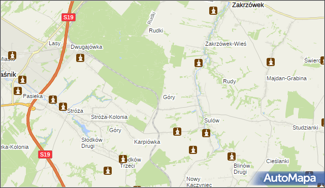 mapa Góry gmina Zakrzówek, Góry gmina Zakrzówek na mapie Targeo
