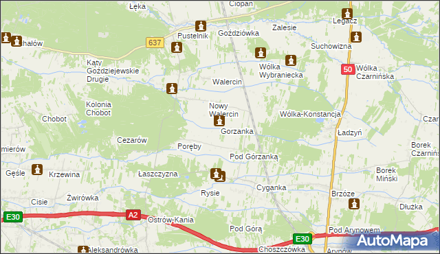 mapa Gorzanka, Gorzanka na mapie Targeo